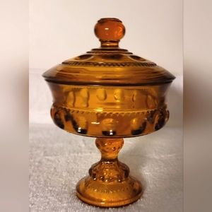 Vintage Amber King Crown Compote with Lid